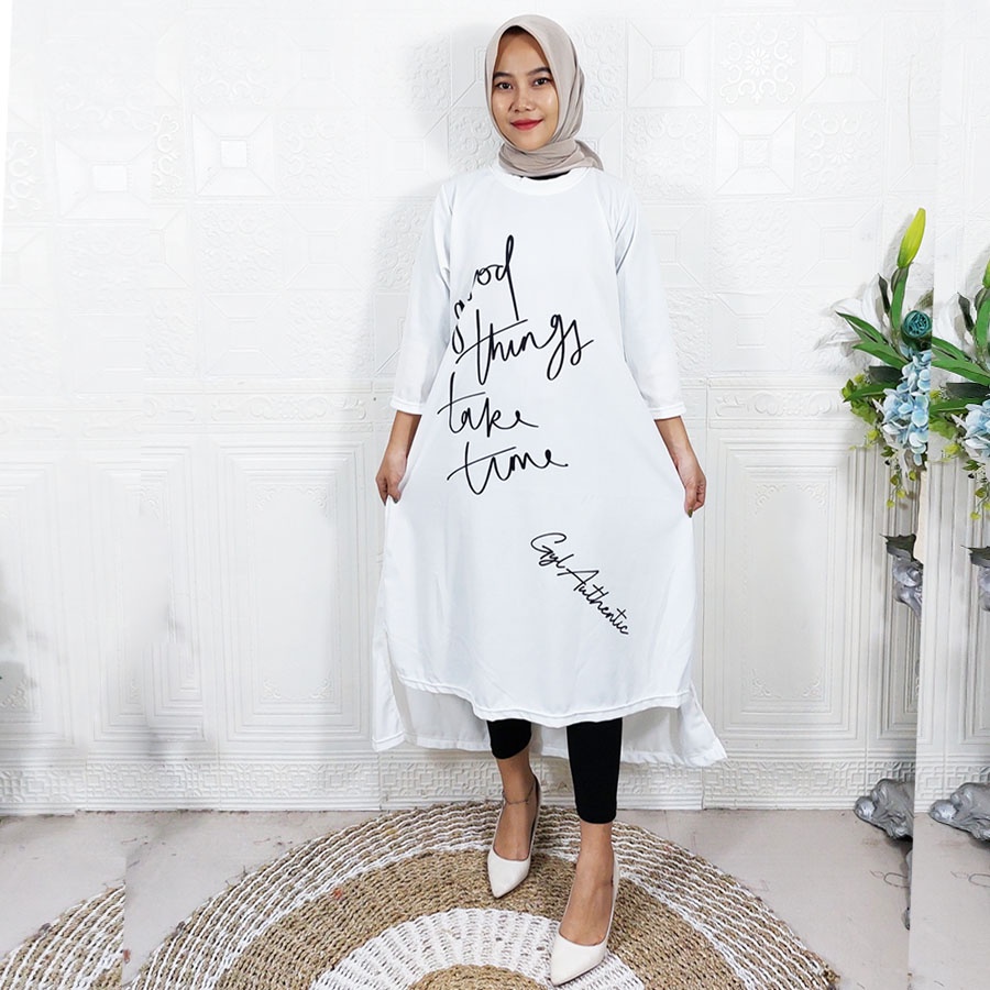 GOOD THINGS TAKE TIME LONG TUNIK OVERSIZE DRESS WANITA CANTIK GL FASHION