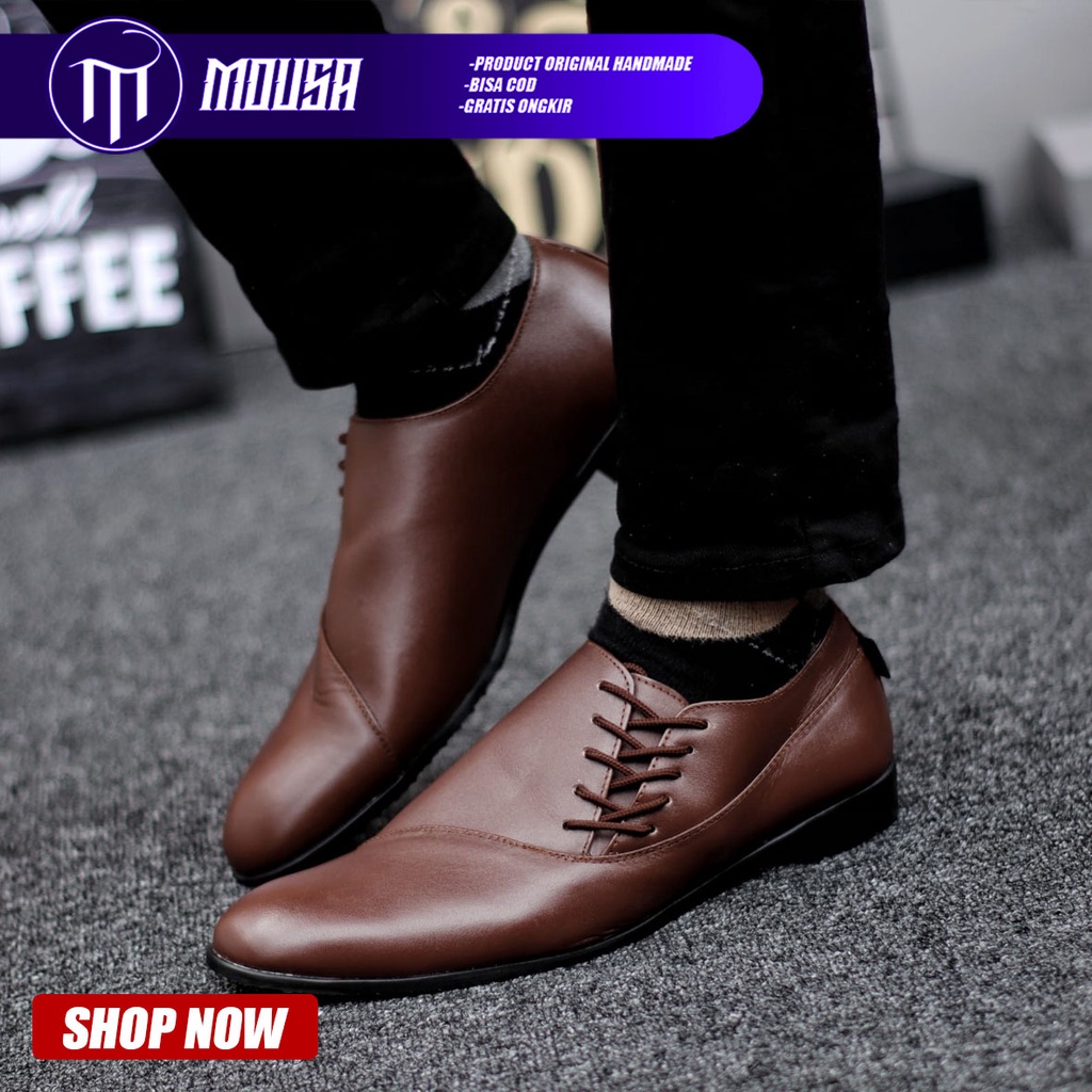 Sepatu Pantofel Kerja Kantor Kulit Asli Formal Hitam Pria Mousa Megan