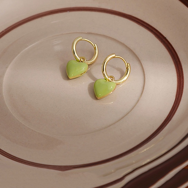 Anting Tetes Hati Enamel Hijau Putih Sederhana Untuk Wanita Elegan Warna Emas Cinta Persegi Menjuntai Earring Perhiasan Pesta
