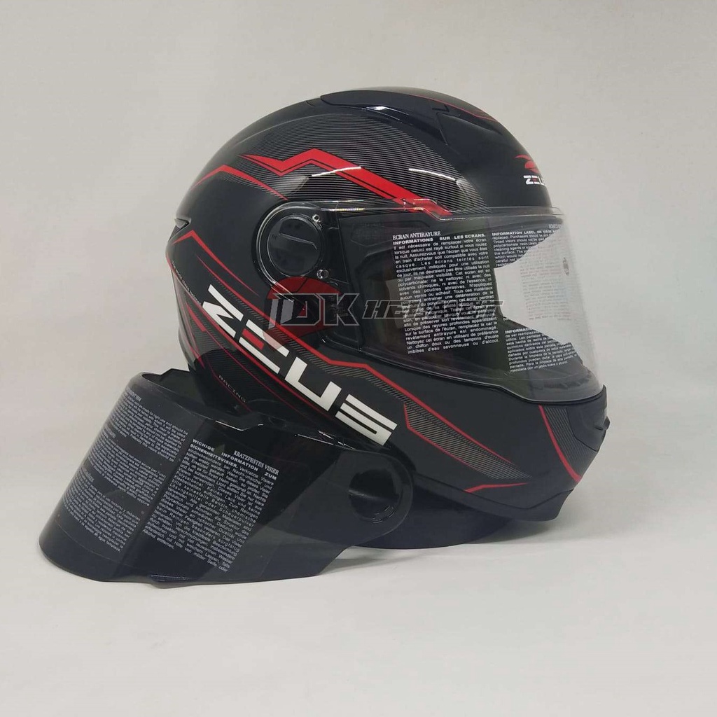 Helm Full Face Zeus Motif ZS 811C 811 FLAT Visor Black AL12 Black Red Glossy Free Dark Visor FLAT Hi