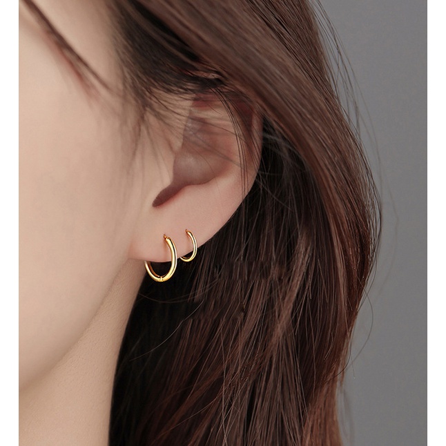 Korea Y2K Anting Perak Wanita Hypoallergenic Elegan Golden Hoop Earring Perhiasan Aksesoris