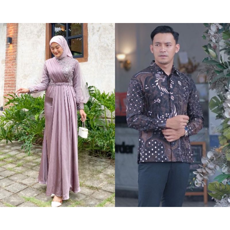 Couple Auliya Mouve Series COUPLE PASANGAN - SARIMBIT BATIK COUPLE GAMIS - BAJU COUPLE KONDANGAN KEKINIAN - DRESS PESTA KONDANGAN TUNANGAN WISUDA - COUPLE GAMIS REMAJA