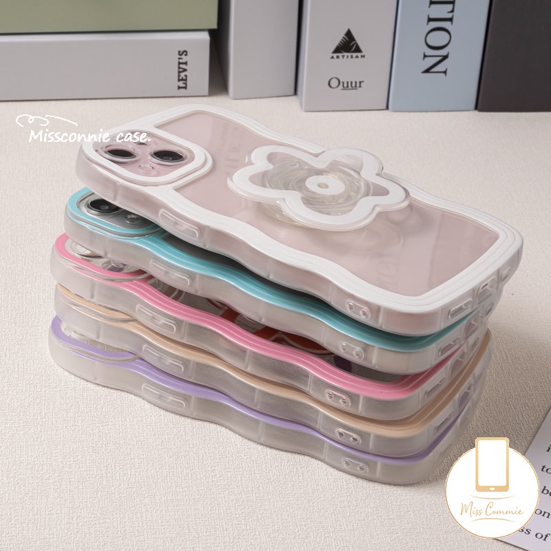 Casing Realme C15 C20 10 8i 6i 9i C3 7i 8 5i 5 7 C12 C25s C33 C35 C11 C17 C25Y C21Y 8Pro C30 C25 C20A 9Pro+Macaron Candy Color Wavy Edge Soft Flower Airbag Bracket Holder Cover