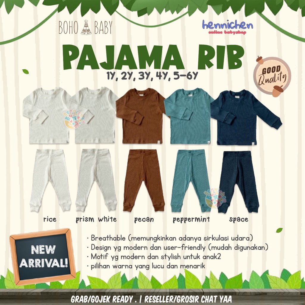 BOHOPANNA PAJAMA REEB PAJAMA PANJANG BAJU PANJANG CELANA PANJANG SETELAN ANAK BOHO BABY 1  - 6 TAHUN