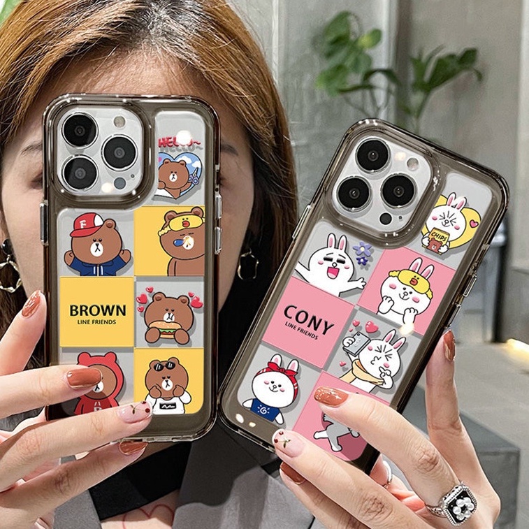 Casing Ponsel Lembut Tahan Guncangan Beruang Kelinci Lucu Kompatibel Untuk IPhone Casing11 14 13 12 Pro XS Max X XR 78 6 6S Plus Cover TPU Transparan