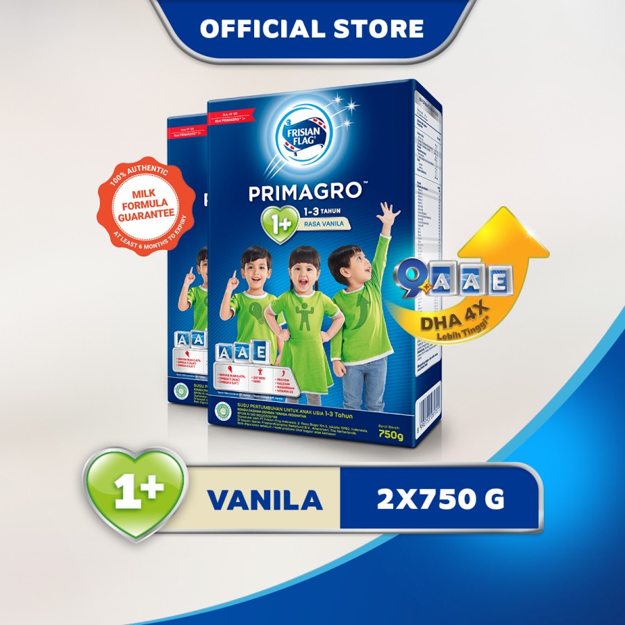 Frisian Flag Primagro 1+ Vanilla 750 gr (1-3 tahun) Susu Formula Pertumbuhan Anak - 3 Pcs