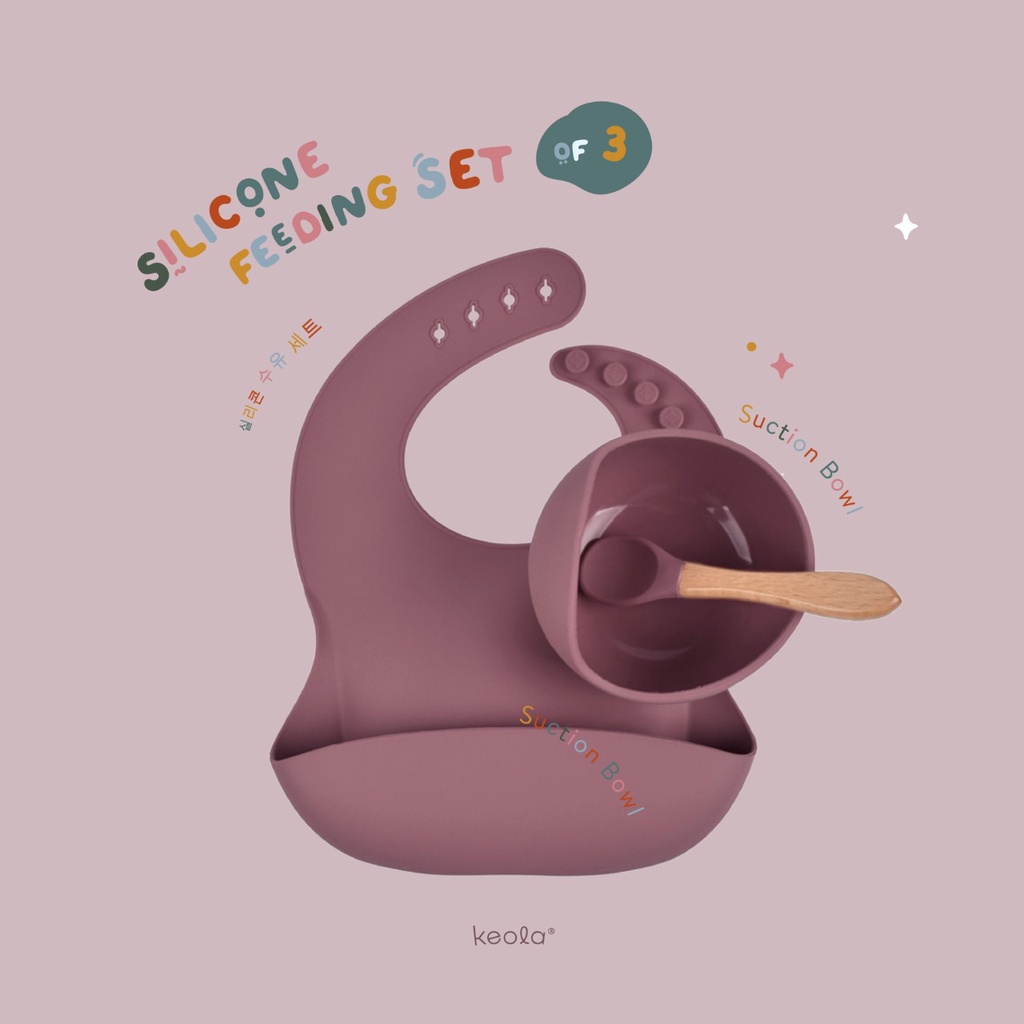 T24- Keola 3PCS Set Premium Silicone Gift Set / Peralatan Makan Bayi Silicone