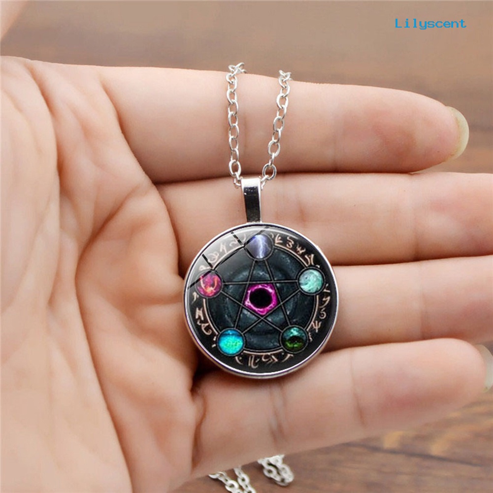 [LS] Unisex Pentacle Constellation Zodiac Glass Cabochon Charm Kalung Wicca Jewelry