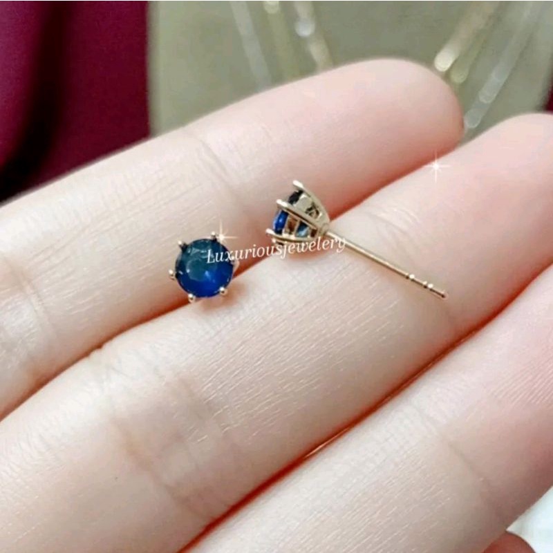Anting Rhodium tusuk mini blue Solitaire