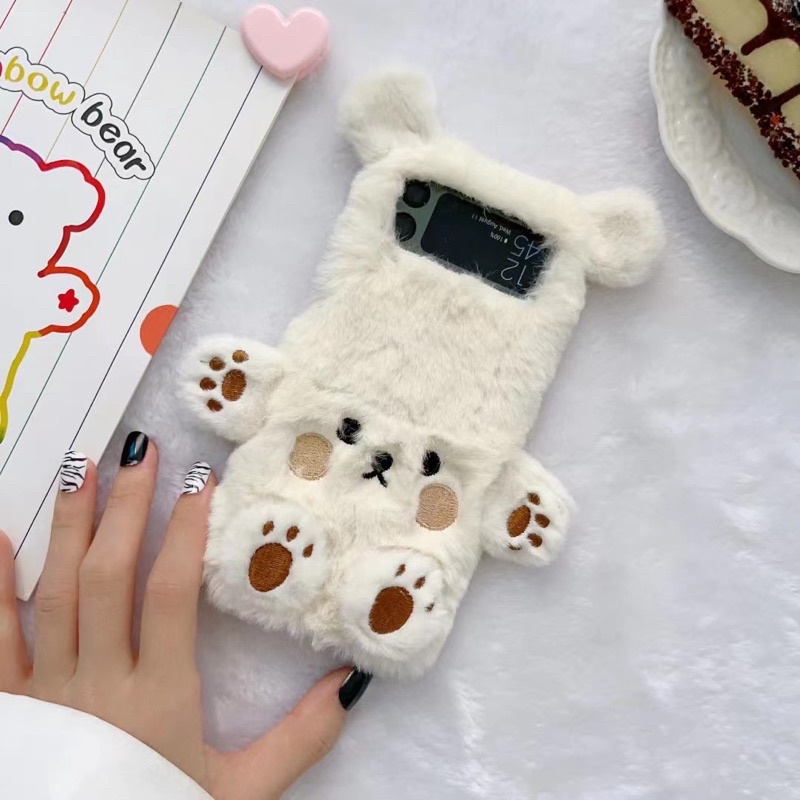 Furry Case Cute Bear for Samsung Galaxy Flip 3 4 READYSTOCK