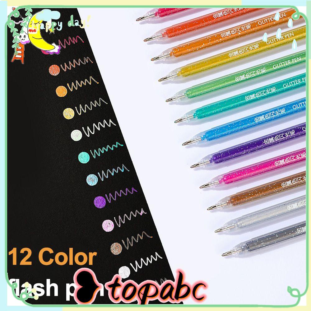 Top 12Pcs Glitter Gel Pen Lucu Alat Menggambar Alat Tulis Flash Marker