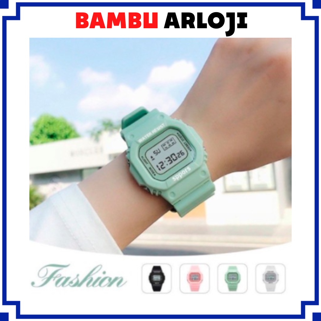 BAJ JAM TANGAN DIGITAL RUBBER PRIA BAJ WANITA SEGI DW-5600 GROSIR MURAH KARET SPORT LED MOTIF BUNGA DAN POLOS COUPLE JF052 C8