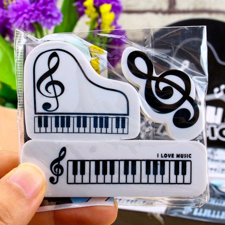 

(Isi 3) Set Penghapus Pensil Lucu / Unik Motif Musik dan Keyboard Piano
