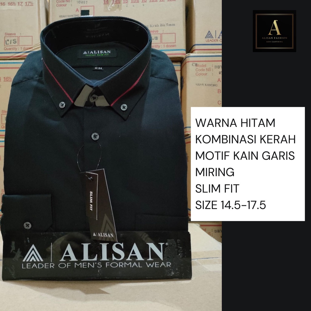 Kemeja Alisan Lengan Panjang Kombinasi Kerah Garis Motif Kain Garis Miring SLIM FIT