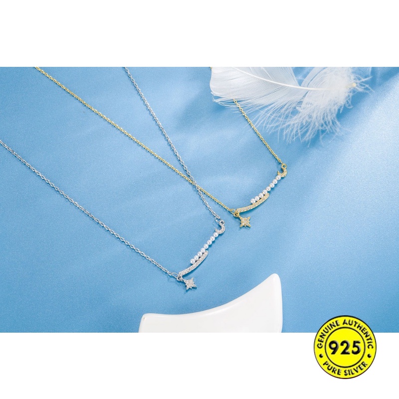 Stars Moon Kalung Untuk Wanita Ringan Mewah Minoritas Desain Musim Gugur Dan Musim Dingin Shell Pearl Sweater Chain U1502