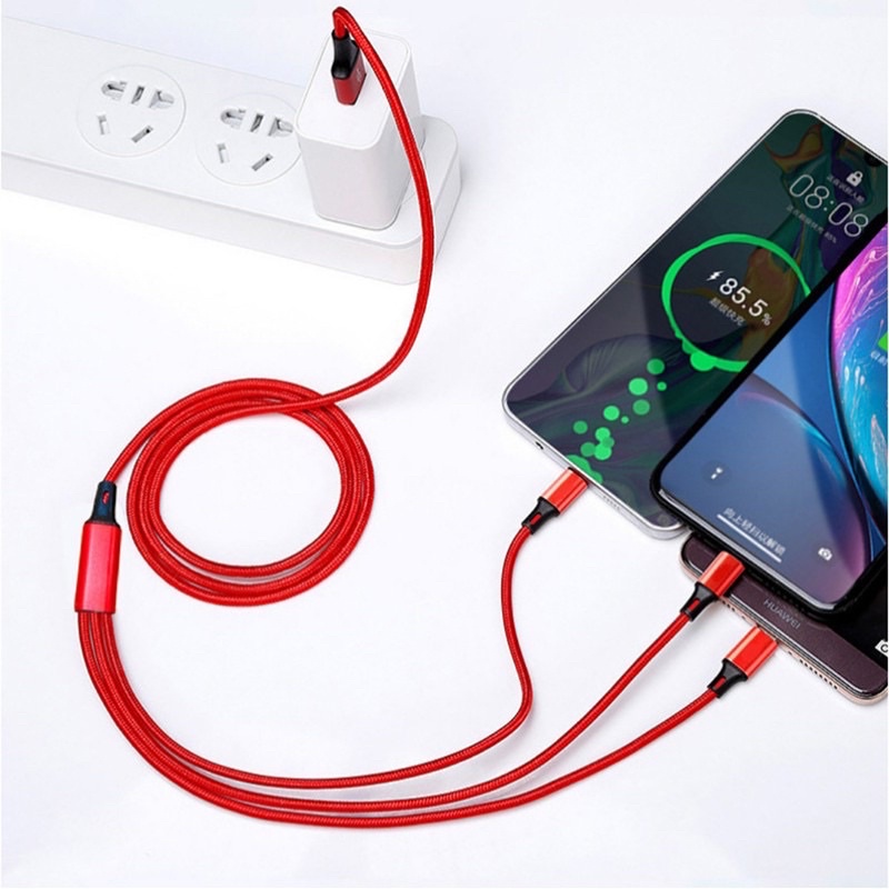 PENGISIAN STABIL DAN AMAN / Kabel Charger 3 in 1 Micro USB Type C Lighning 2A Fast Charging 1.2M Nylon Braided Cable