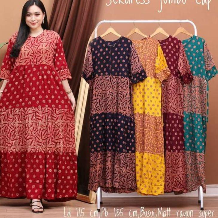 Ready Daster Busui Lengan 3/4 Jumbo LD 120 Tali Samping Dress Maura Panjang Rayon Premium Grade A