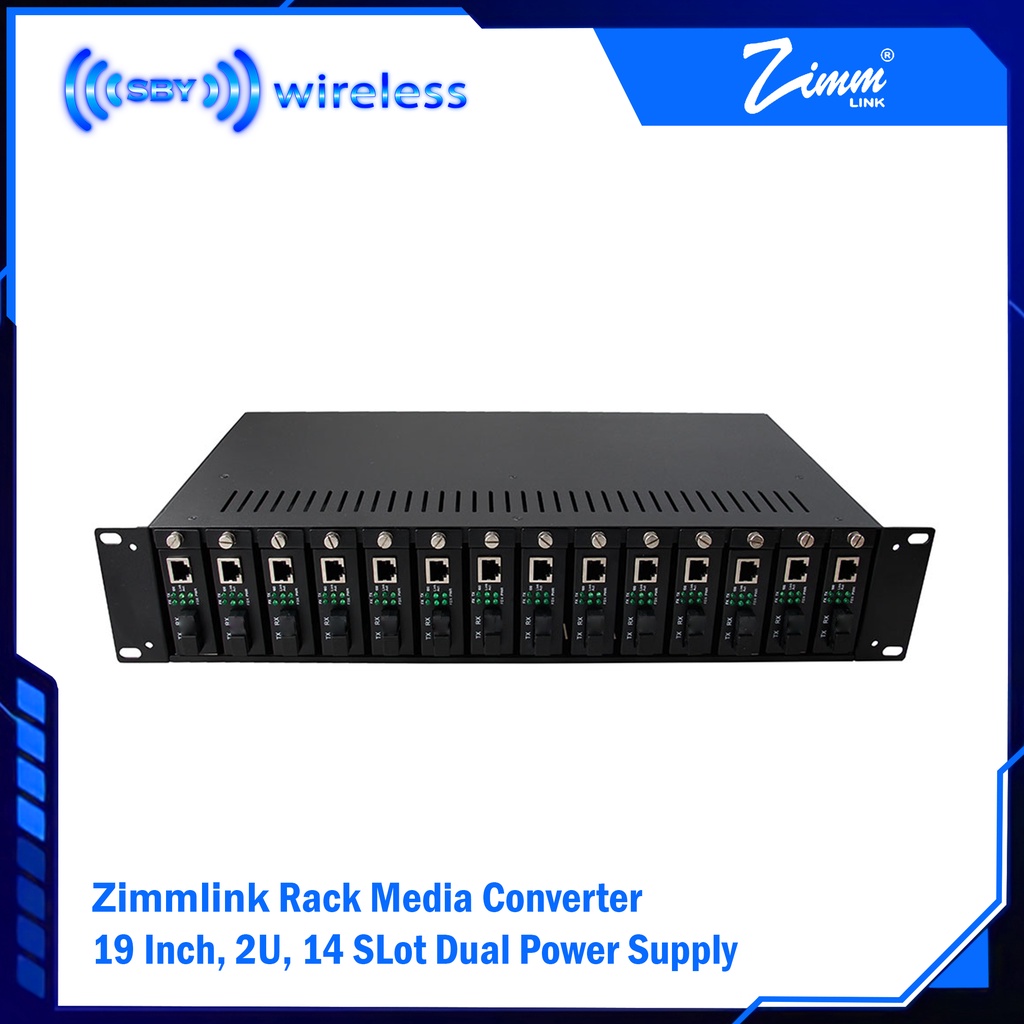 Rack Media Converter 19 Inch 2U 14SLot Dual Power Supply Zimmlink