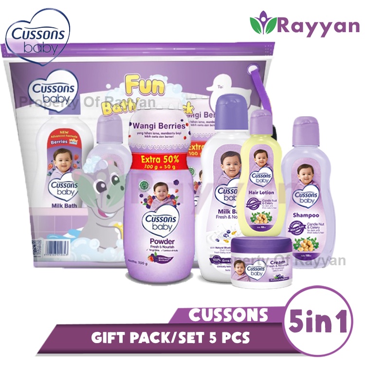 (CP)Cussons Baby Pack 11in1 | Fun Bathing/Complete Essential |Plus Telon| Cussons Baby Gift Set Large Biru/Pink/Ungu plus telon|Kado Bayi Baru Lahir Ukuran Besar | Perlengkapan Mandi Bayi isi bedak, parfum, oil, shampoo, cream + telon my baby |Paket Hemat