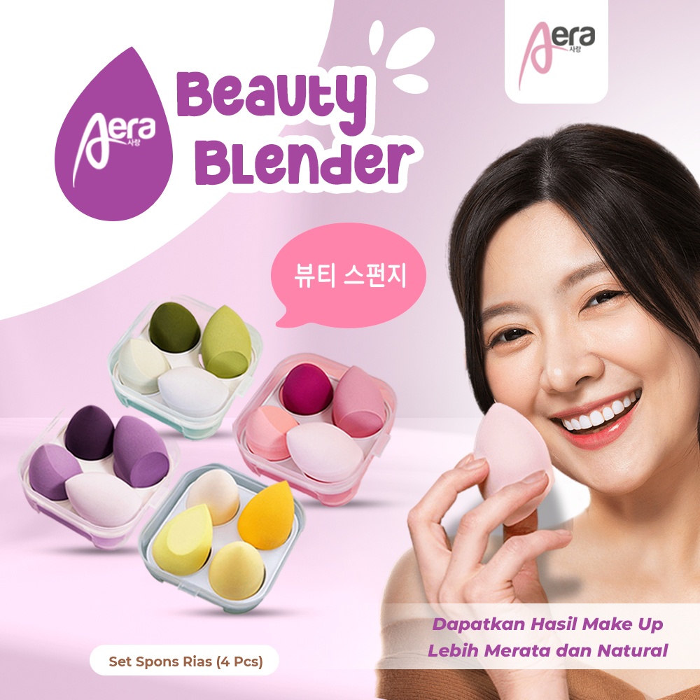 AERA Soft Beauty Blender Make Up Puff Spons Blender BB Cream Make Up Box Isi 4pcs