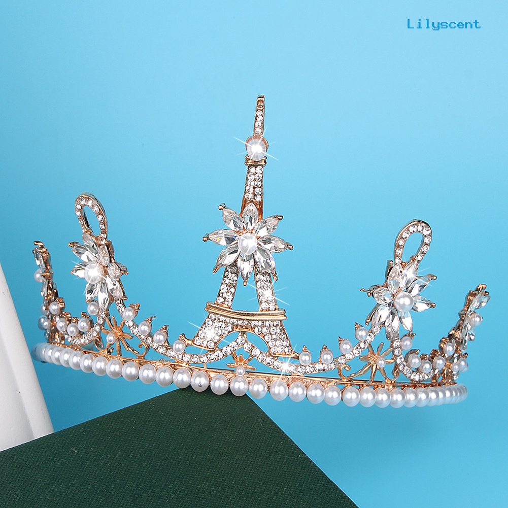 [LS]Gorgeous Eiffel Tower Berlian Imitasi Mahkota Wanita Royal Wedding Bridal Tiara Perhiasan