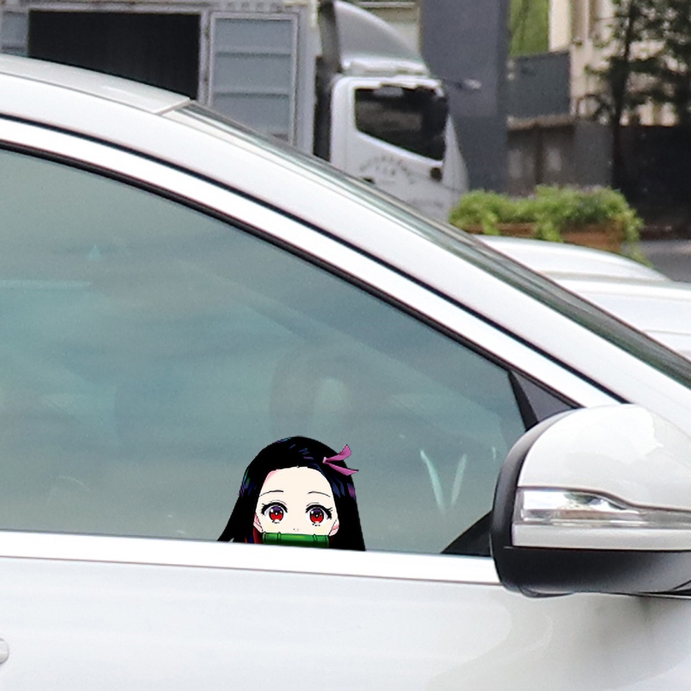 Animasi Jepang Kamado Nezuko Kartun Sepeda Motor Mobil Universal Reflective Sticker Demon Slayer Anime Girl Motorcycle Body Front and Rear Gear Car Window Beautifying Decal