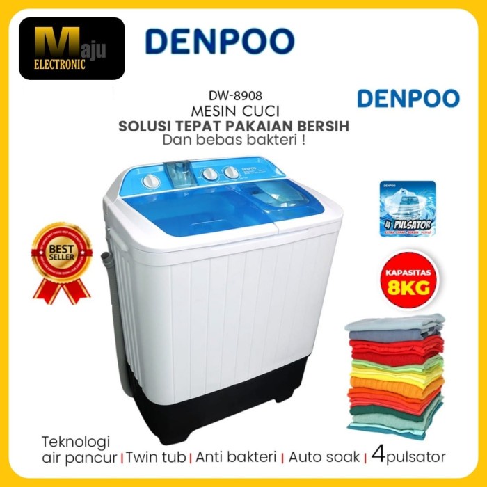 DENPOO Mesin Cuci 2 Tabung 8 KG DW 8908 4 Pulsator