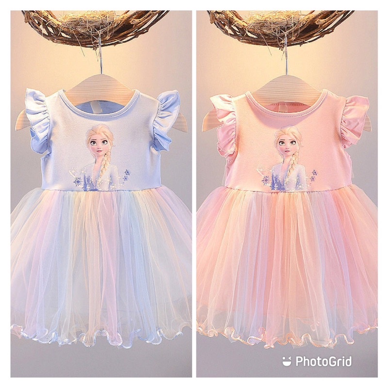 Dress Anak Perempuan Bahan Katun Premium Dengan Rok Tutu Pelangi Gambar Frozen Elsa Rok Terusan Anak Frozen Dress Ulang Tahun Anak Lucu Dress Tutu Anak
