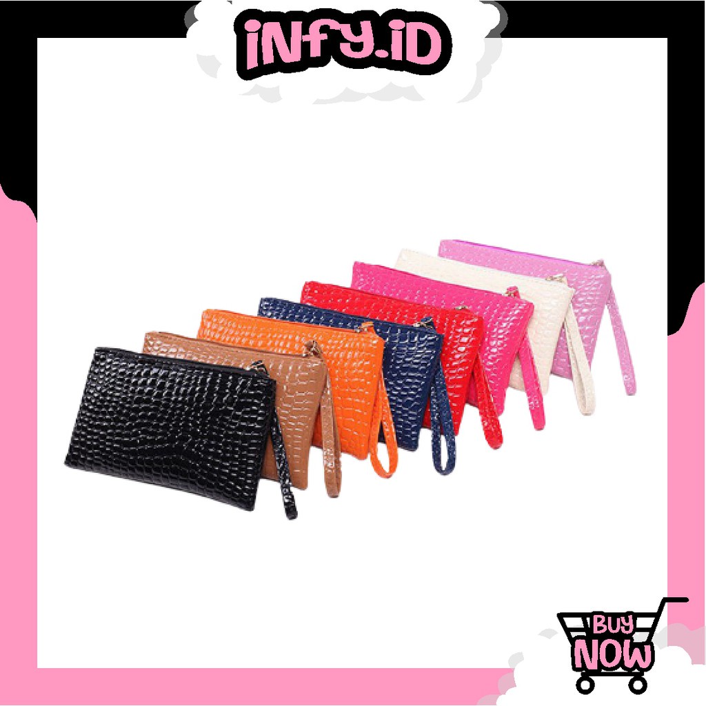 INFY - Dompet Wanita Kulit Kuaya Bintik Mini Kartu Hp Koin Serbaguna Polos Gantungan Fashion WD006