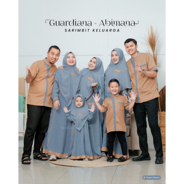Mouza Sarimbit Keluarga Terbaru Kemko Abimana dan Gamis Guardiana Warna Peach Denim