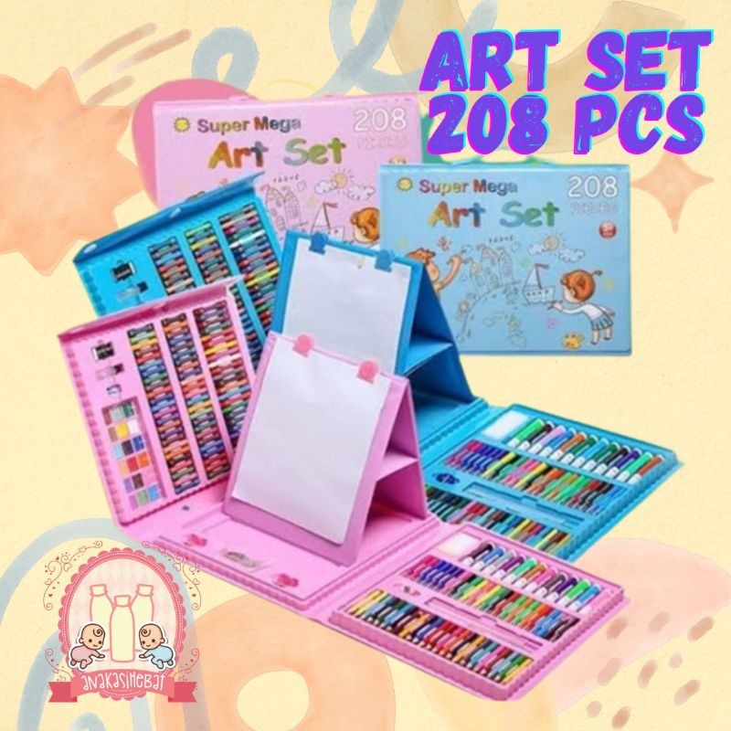 CRAYON Anak Set Koper 208 in 1 ART SET CRAYON, PENSIL WARNA, OIL PASTEL, CAT AIR, SPIDOL, SET MELUKI