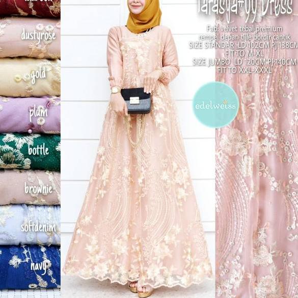 Farasya Dress #99 Gamis Brukat Mewah Gamis Kondangan Dress Velvet Jumbo LD 130 Gamis Brukat Jumbo {M