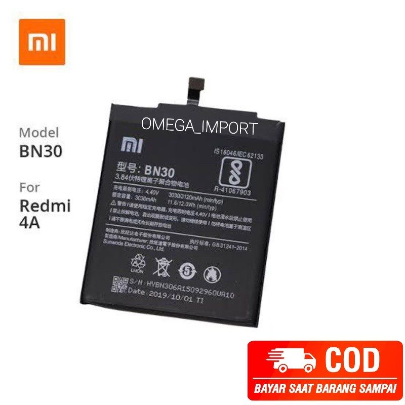 (OM) BATERAI BATRE XIAOMI BN-30 REDMI 4A ORIGINAL