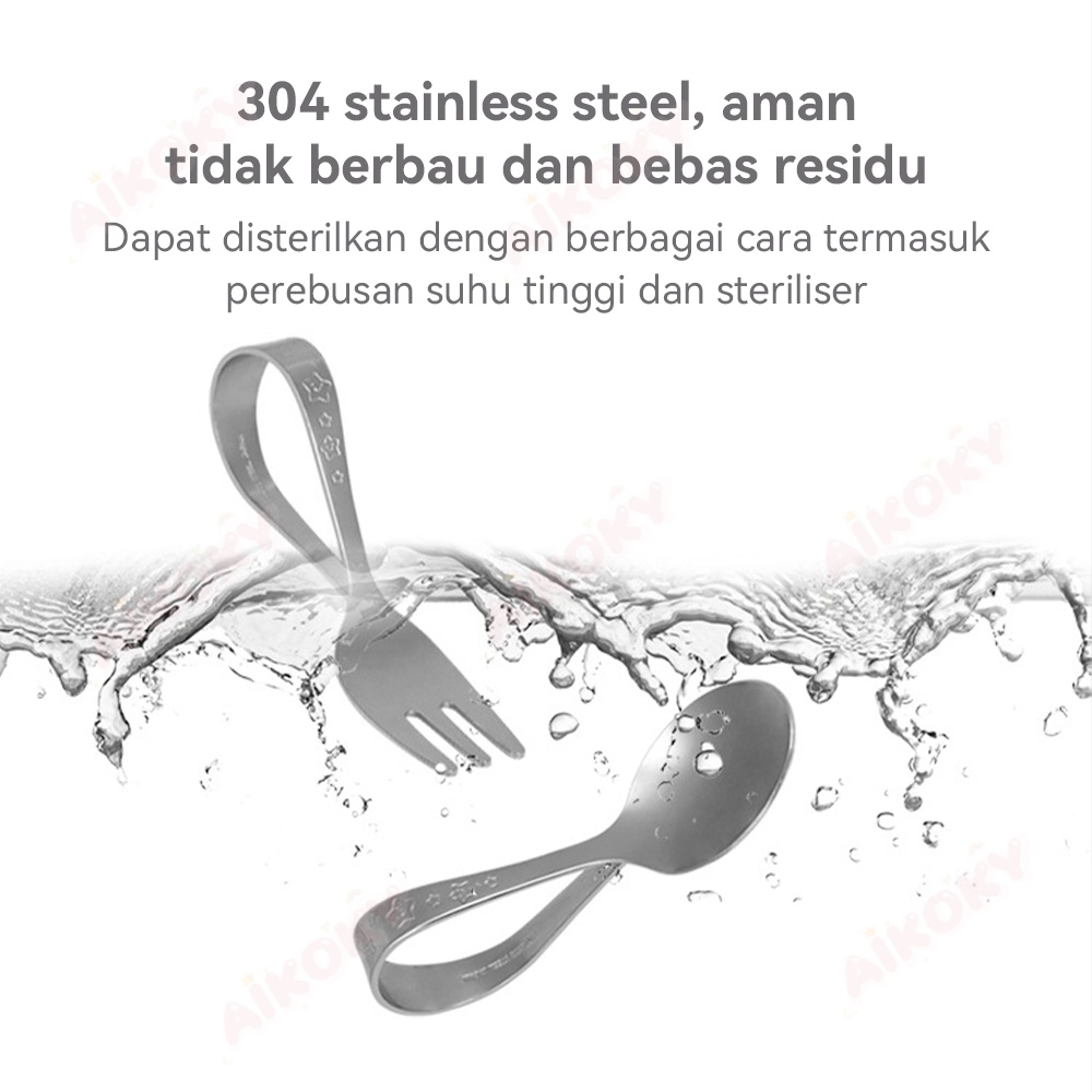 AIKOKY Sendok Makan Anak Training Spoon Stainless Sendok Garpu Anak Set