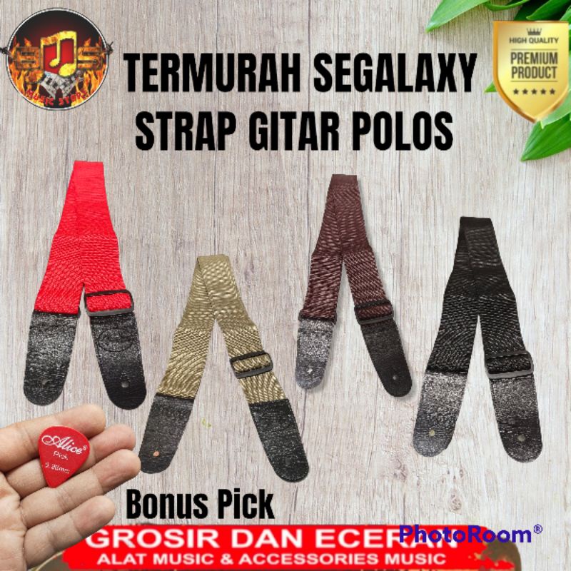Strap gitar murah polos bonus pick gitar Strap Hitam Strap Gitar Hitam