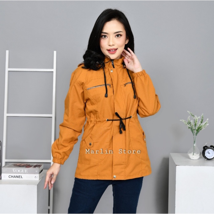 Jaket Jumbo Wanita Bahan Kanvas size L - XL - XXL - XXXL - XXXXL Hoodie/topi bisa dilepas