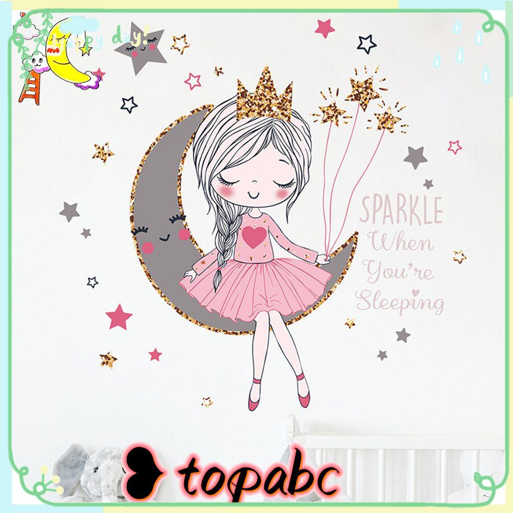 Top Wall Sticker Princess On The Moon Untuk Mempercantik Dinding Kamar Anak Perempuan Untuk Dekorasi Rumah