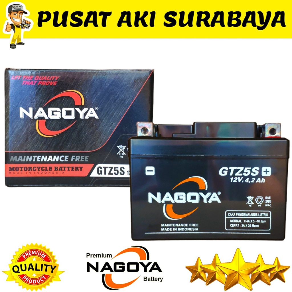 AKI KERING VARIO 110 ACCU MF NAGOYA GTZ5S BEBAS PERAWATAN 12 VOLT 4.2 AMPER MTZ5S YTZ5S YTZ4V DTZ5S