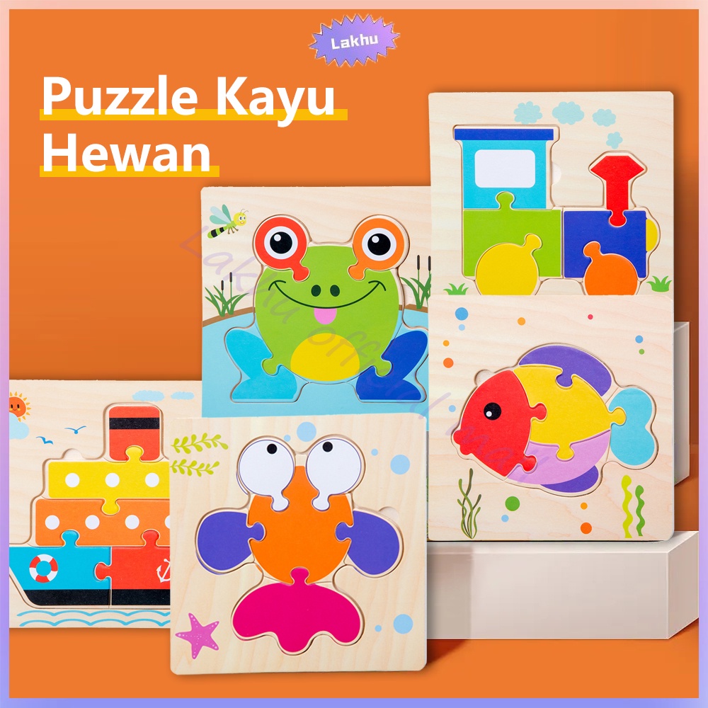 JCHO 15cm Puzzle kayu hewan lucu jigsaw puzzle