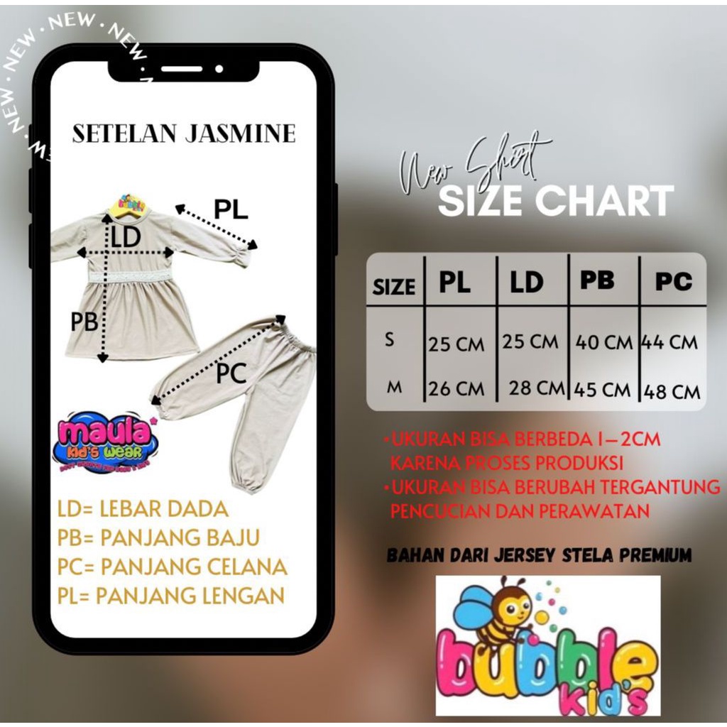 Baju Setelan Anak Perempuan jasmin mix 0-2 Tahun Katun Polos Adem Lengan panjang khaky