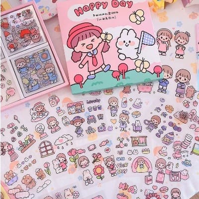 100 Lembar Stiker Motif Kartun Korea Lucu Anti Air Dekorasi DIY Handbook Scrapbook