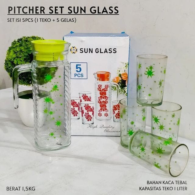 Jual Teko Kaca Set 1 Teko 4 Gelas Pitcher Minuman Set Kim Sun Glass Set Teko And Gelas Kaca 3898