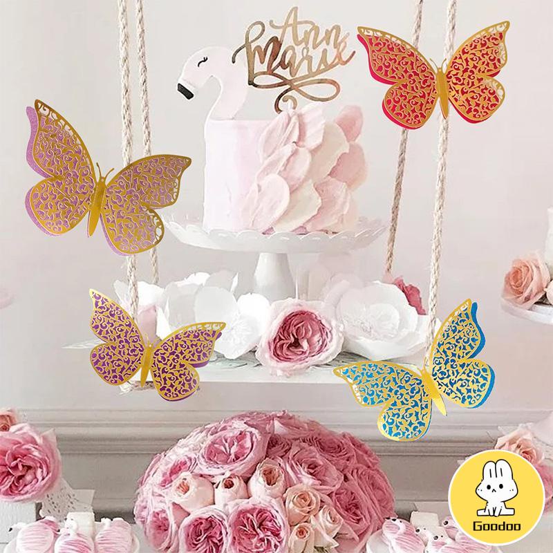 Cake Topper Kue Kertas Lapisan Ganda Kupu-kupu Set Dekorasi Dekorasi Ornamen Ulang Tahun -Doo