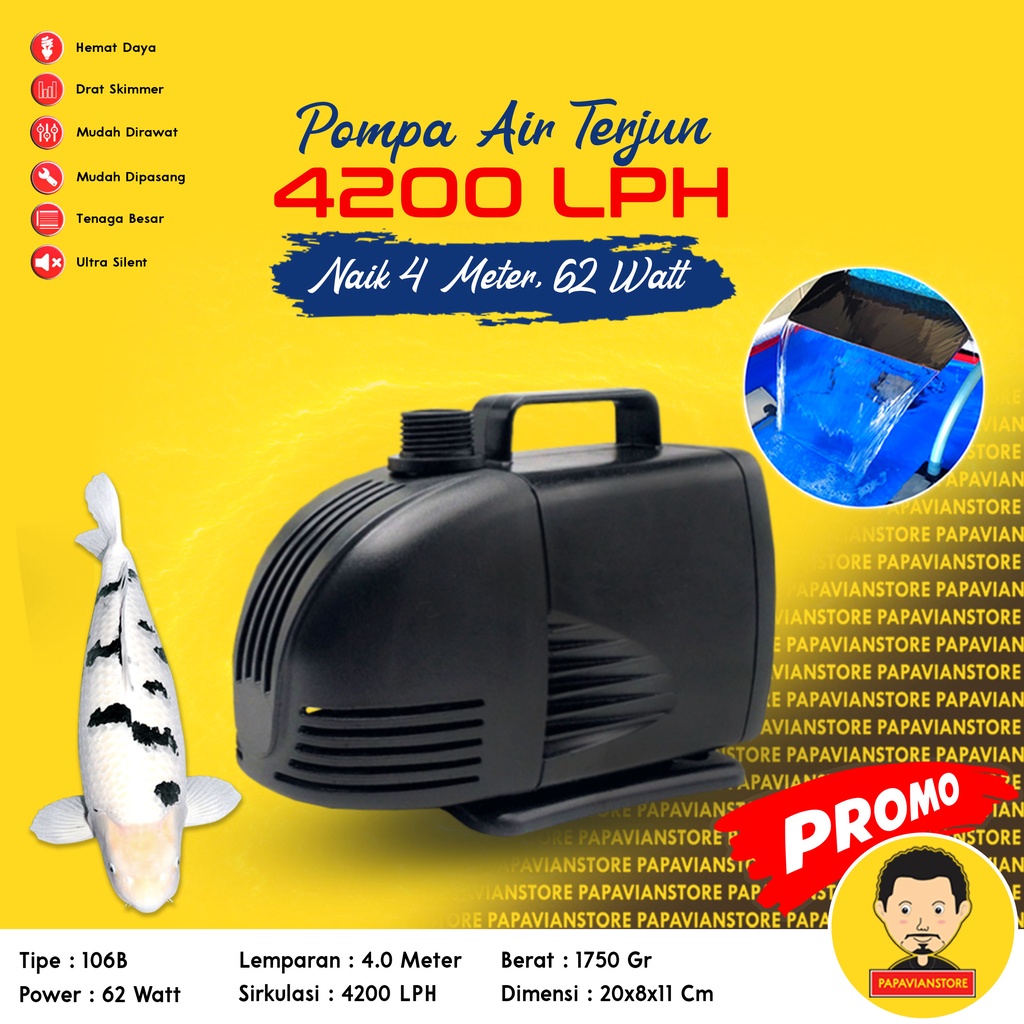 Pompa Kolam Ikan Koi - Mesin Air Terjun Celup Low Watt Submersible Aquarium Water Pump WP - 107B