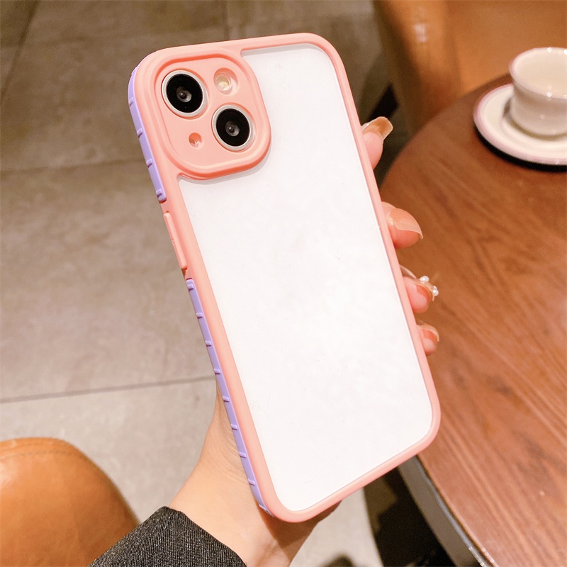 IPHONE Casing Desain 3-in-1 Fashion Untuk Iphone14 13 12 11 Pro Max X/XS XR Max 14plus Perbatasan Warna Transparan