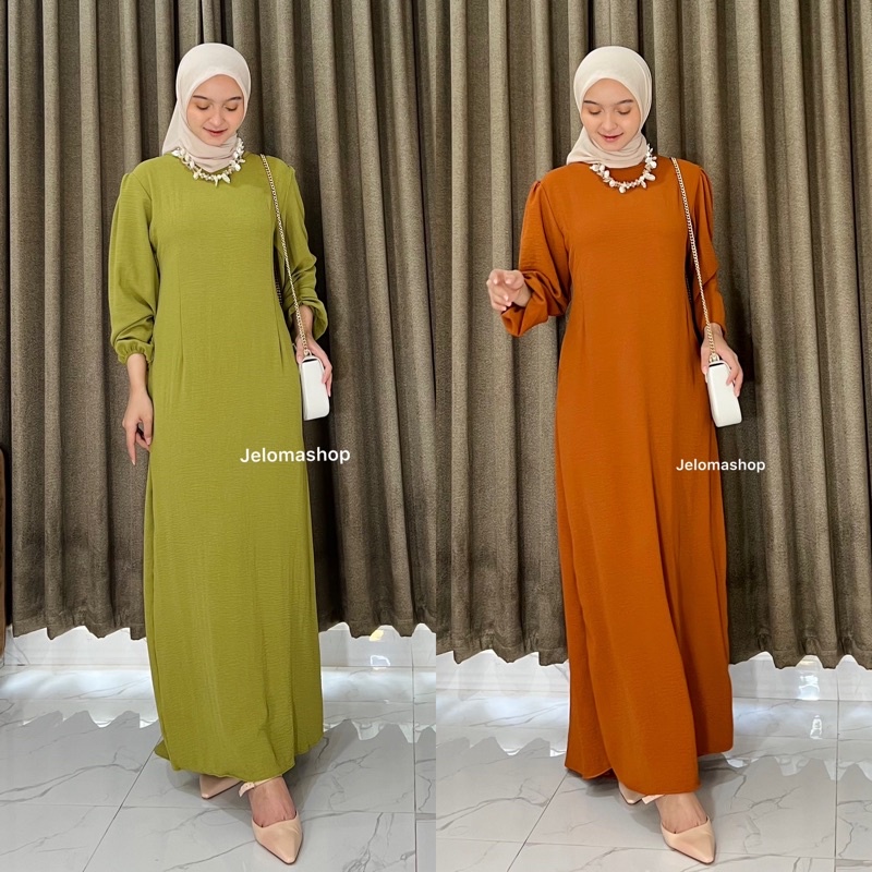 Fadila gamis / gamis elegan simple bahan jatuh crinkle airflow