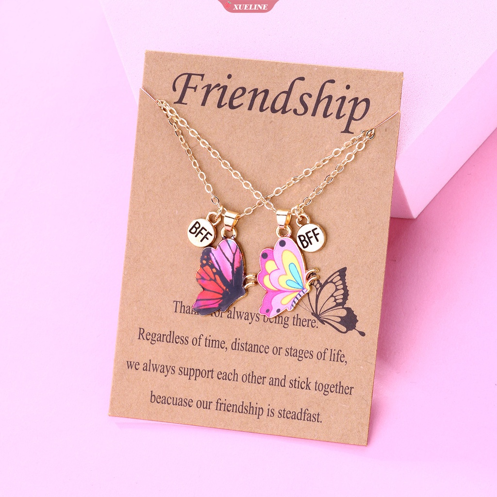 1pasang Kalung Liontin Kupu-Kupu Yang Indah Hadiah Istimewa Gadis Ibu Anak Perempuan Rantai Indah Cincin choke sister friend necklace set [ZXL]