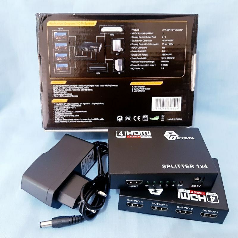 HDMI SPLITTER 4 PORT 1-4  IN 1 OUT 4 - CONVERTER SPLITTER HDMI FULL HD 4 PORT