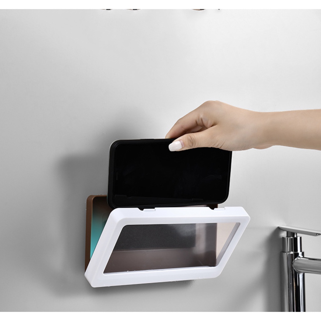 (Serba Serbi)Holder Handphone Kamar Mandi Waterproof / Tempat Penyimpanan Handphone Tempel Dinding -Untuk Kamar Mandi Bathroom Box