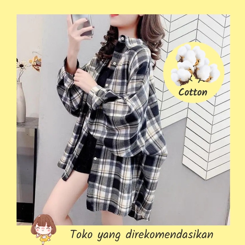 Kemeja Wanita Guilen Lengan Panjang / Atasan Cewek Oversize Korea Fash Kemeja Kotak Wanita Baju Le